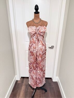 NWT Lulu’s Paisley Strapless Wide Leg Jumpsuit Size S Boho Palazzo Romper